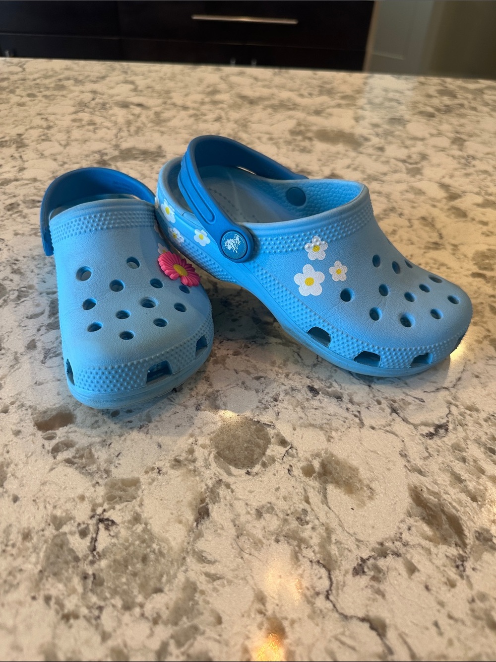 CROCS Kids Light Blue Clog with Daisy Print. Size C13.